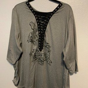 Rue+ Lace Up Front Rock & Roll Tee - 3x
